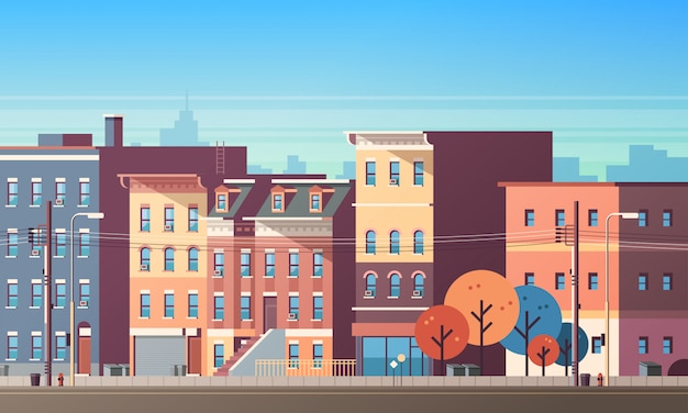 Vector city building houses view skyline background