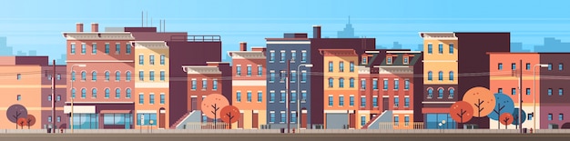 Vector city building houses view skyline banner