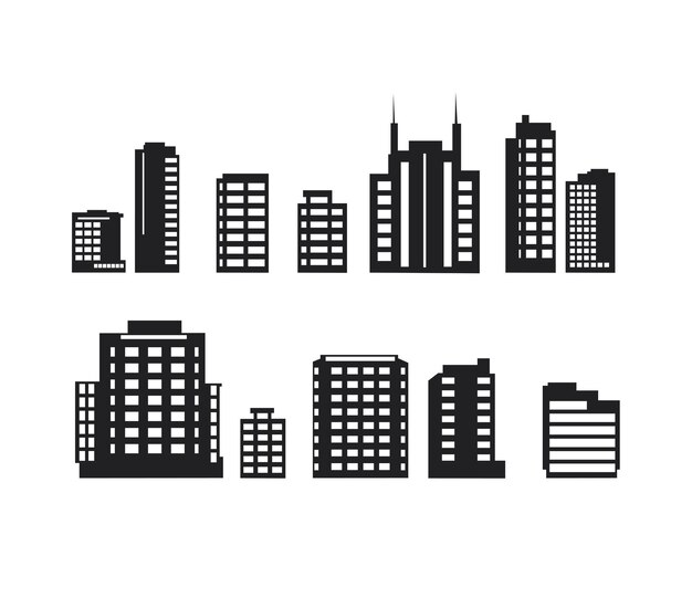 city Building icon silhouette set illustration