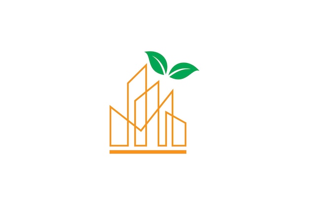 City building and leaf line art style logo