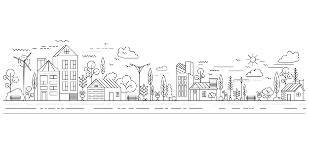 City building line art illustrazione di design dell'icona di vettore template