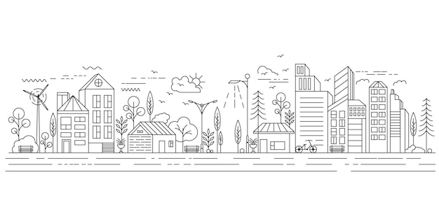 Vector city building line art vector icon design illustration template