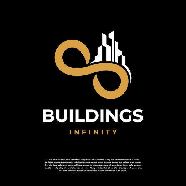 Modello di logo city building real estate, vettore di concetto di design del logo infinity city
