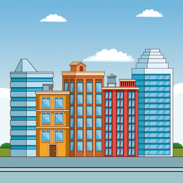 Vector city buildings cartoon scenery