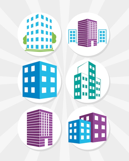 City buildings icon set