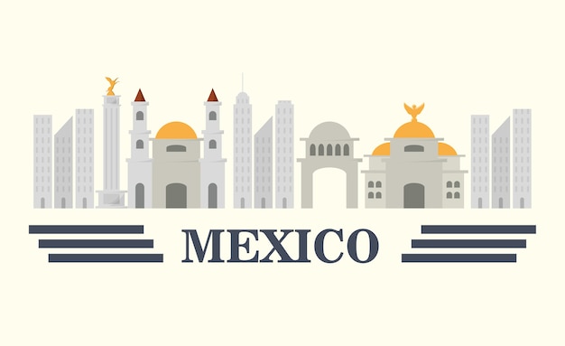 Vector city buildings of mexico over white background