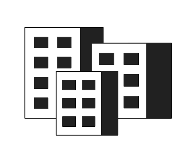 City buildings monochrome flat vector object Apartments for citizen Editable black and white thin line icon Simple cartoon clip art spot illustration for web graphic design