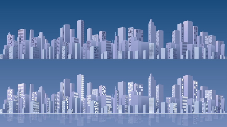 Vector city buildings panorama in frat style header images for web vector illustration simple geometric