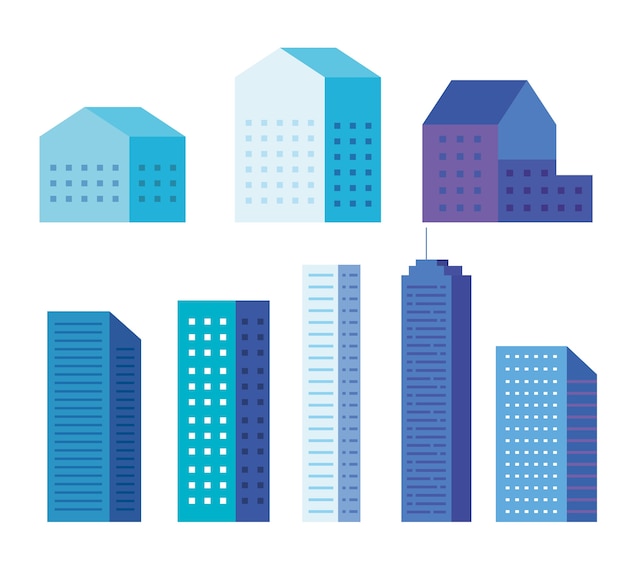 Vector city buildings set design, architecture and urban theme