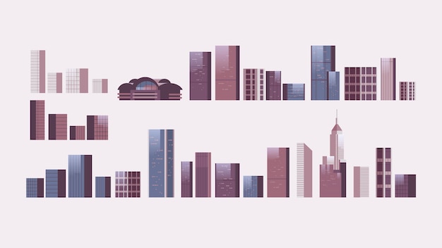 Vector city buildings set horizontal isolated