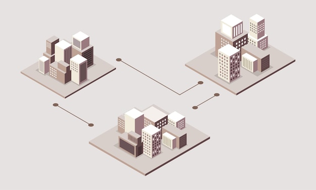 Vettore città ed edifici con disegno vettoriale in stile isometrico