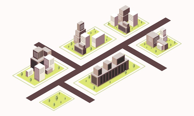 Vector city and buildings with isometric style vector design