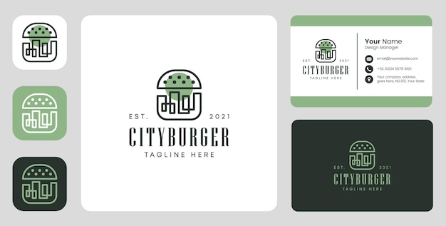 Vector city burger logo with stationary design