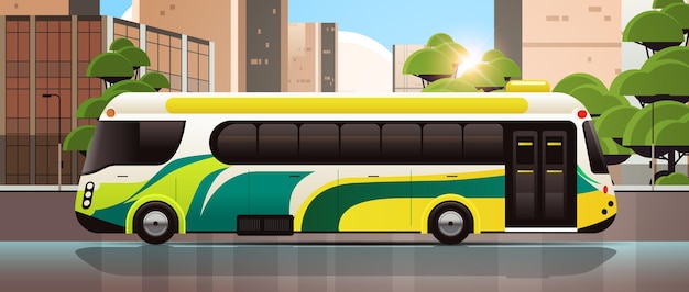 Vector city bus vehicle modern public transport urban and countryside traffic comfortable moving concept