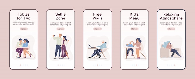 City cafe services onboarding mobile app screen flat template