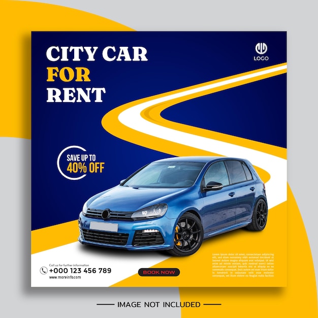Modello di banner instagram post social media per promozione noleggio auto in città