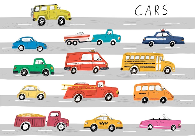Vettore set di illustrazioni vettoriali per auto da città