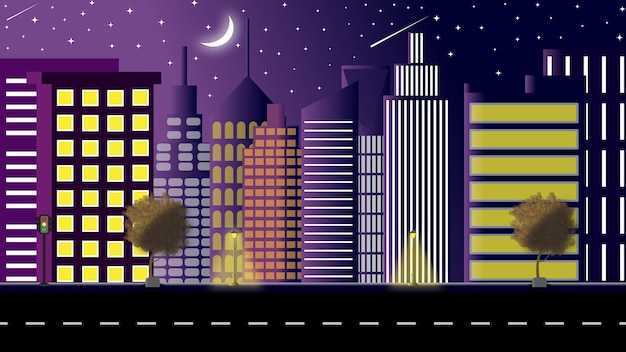 City center illustration at night