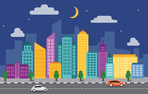 Vector city cityscape skyline landmark building traffic street