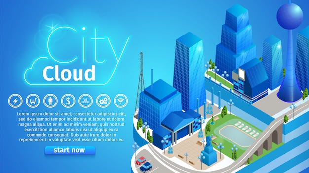 Modello di banner orizzontale city cloud