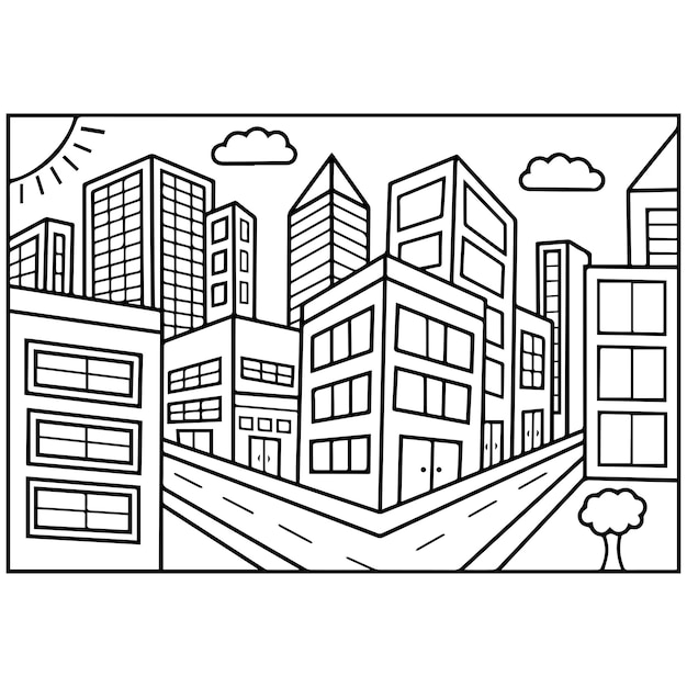 City Coloring Page For Kids, Vector illustration EPS, And Image