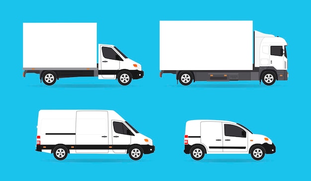 Vettore trasporto commerciale in città consegna auto camion furgone merci design piatto per la raccolta di oggetti aziendali di autotrasporti