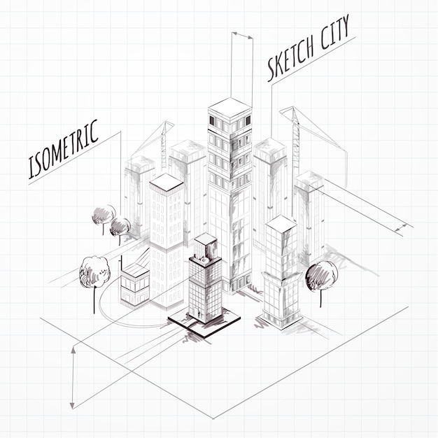 City construction sketch isometric