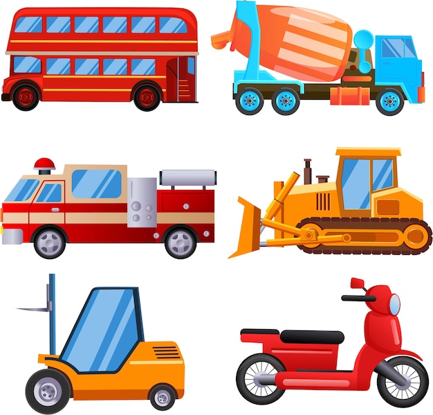 Vector city and construction vehicles set