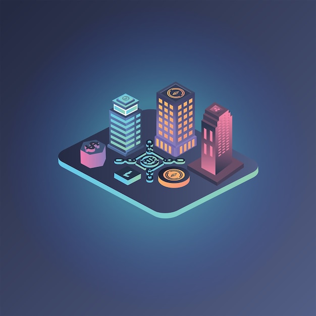 City Crypto Currency Isometric Illustration