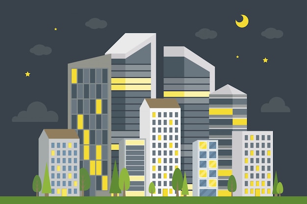 Vector city downtown landscape, modern building