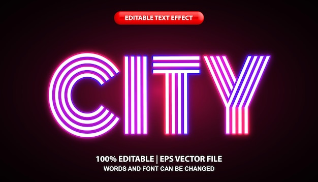 City editable text effect template, glowing neon light font style effect