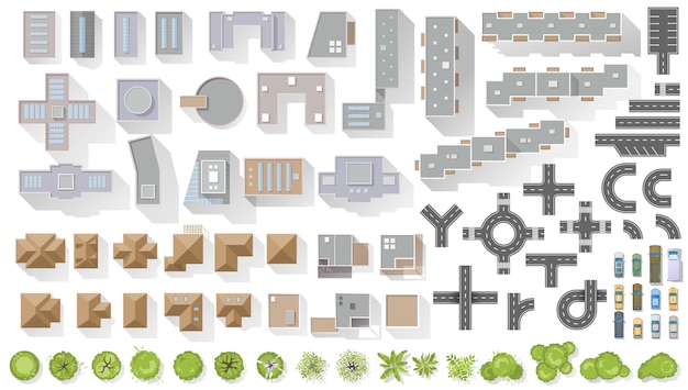 マッププロジェクトの都市要素の上面図建築および景観デザインツリーハウス道路植物プール