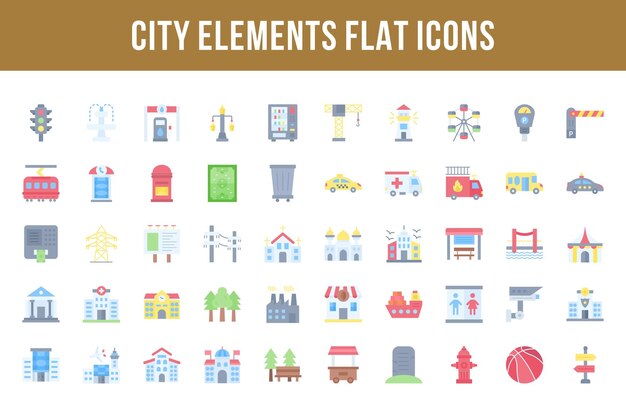 City Elements Flat Multicolor Icons