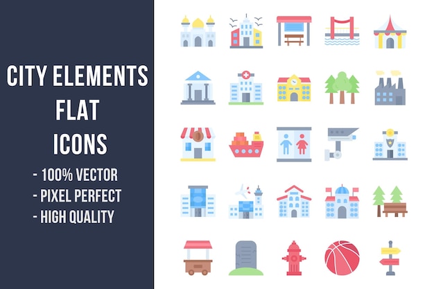 City Elements Flat Multicolor Icons