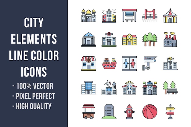 City Elements Line Color Icons