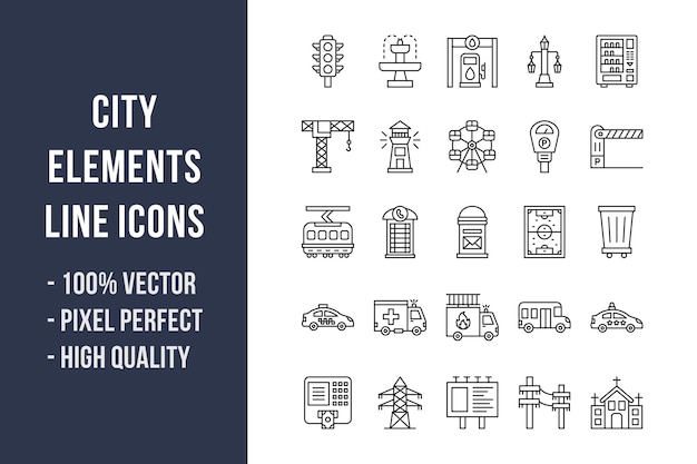 City Elements Line Icons