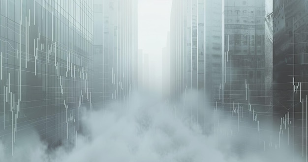 Vector a city filled with tall buildings covered in fog