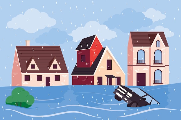 Vector city flood scene