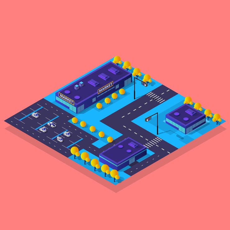 Vector city future smart urban isometric night lights architecture 3d illustration