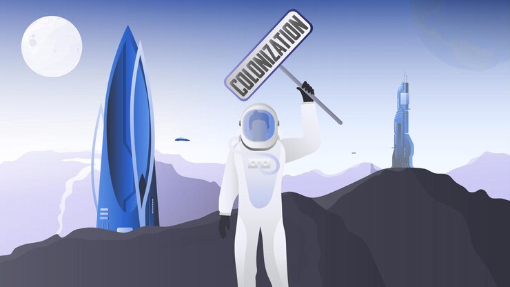 Vector city of the future with unusual buildings. city on mars.