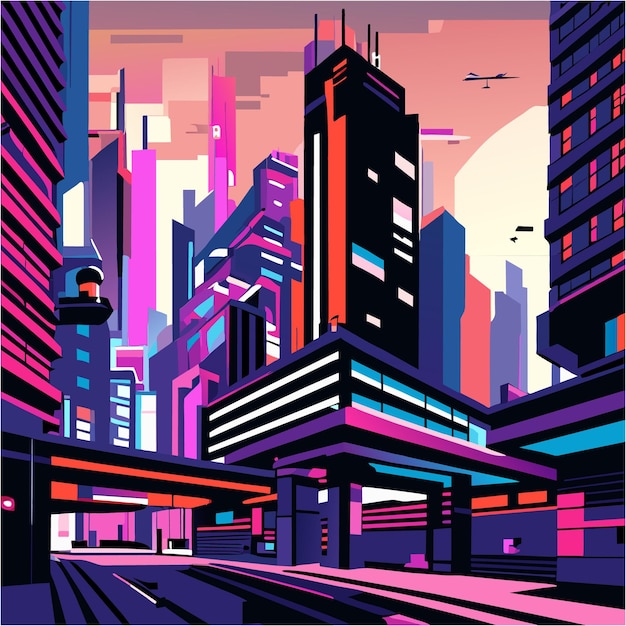 Vector city of glitches cyberpunk pixel art realities