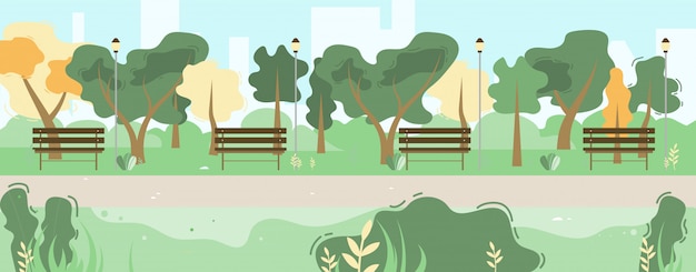 Vector city green park vegetation cartoon landscape