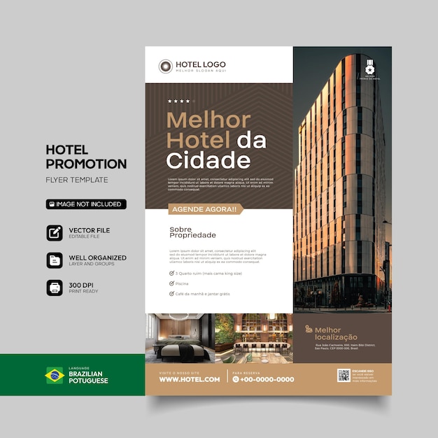 Vector city hotel promotion set in brazilian portuguese