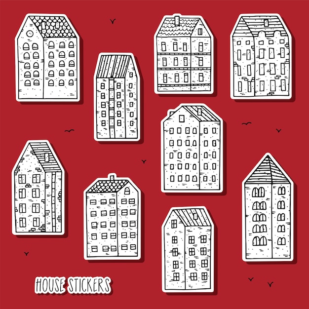 Vector city house stickers collection