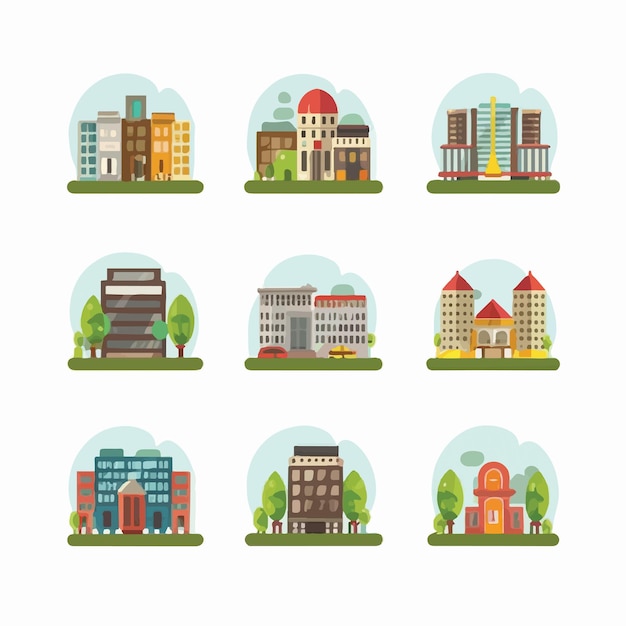 city icons set on a white background