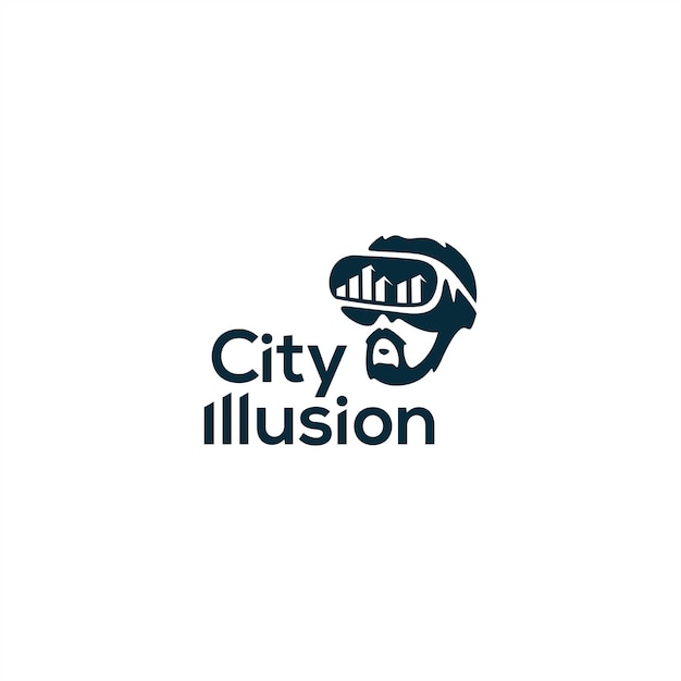 Vettore visione del design del logo della realtà virtuale di illusione della città