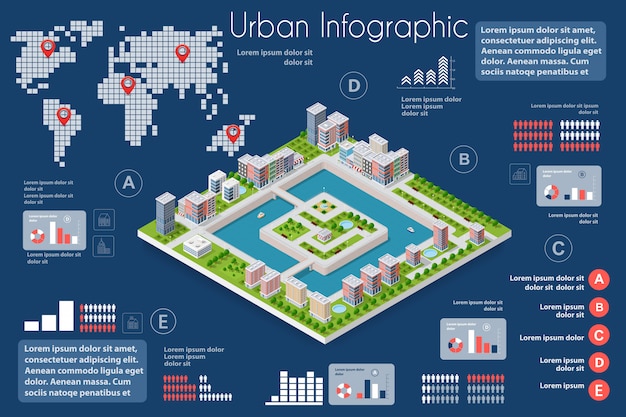 Vector city infographics of the town with houses