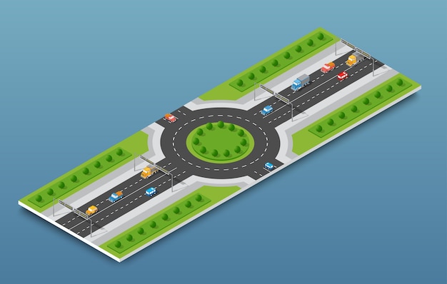 City isometric freeway traffic on the street road