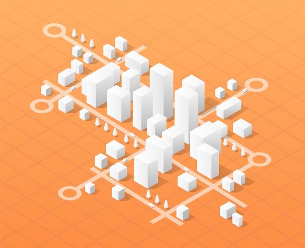 City isometric map, consisting of city skyscrapers