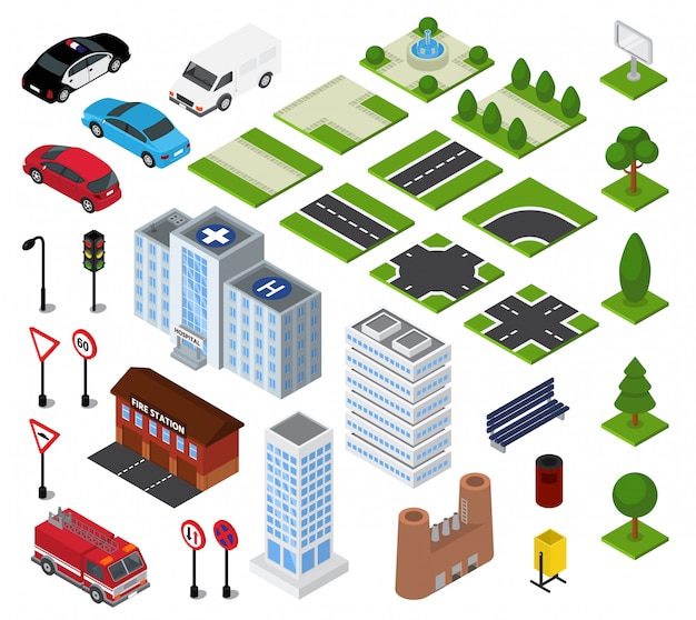 City isometric vector urban cityscape with building architecture or construction in downcity street